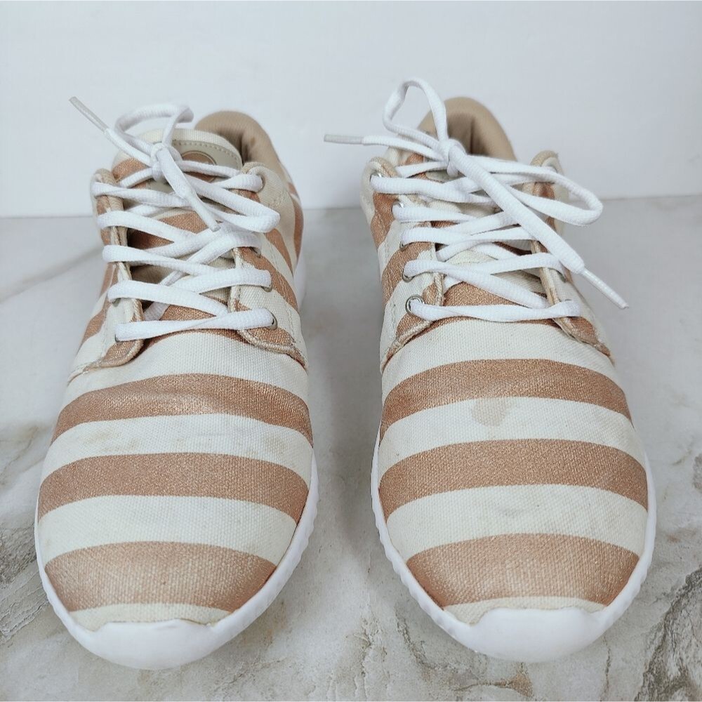 Inkkas Women's FlexAlpha Rose Gold White Striped Sneakers Tennis Shoes, Sz 9 - Picture 3 of 11